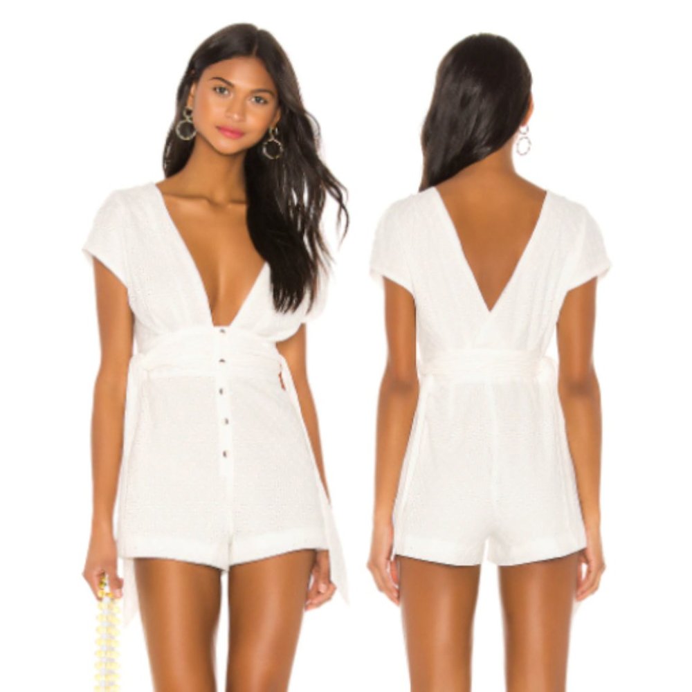 Revolve Majorelle Adelle White Eyelet Side Tie Romper